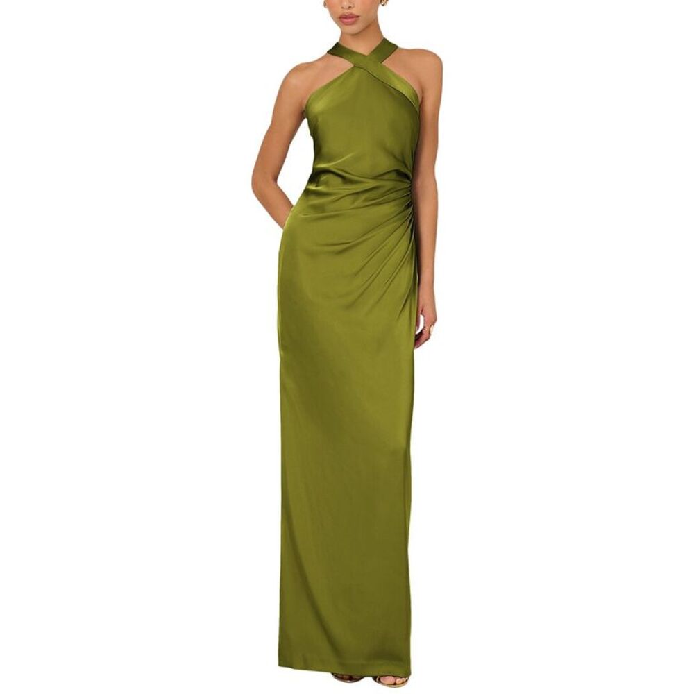 Adrianna Papell Womens Stretch Satin Long Dress, Green
